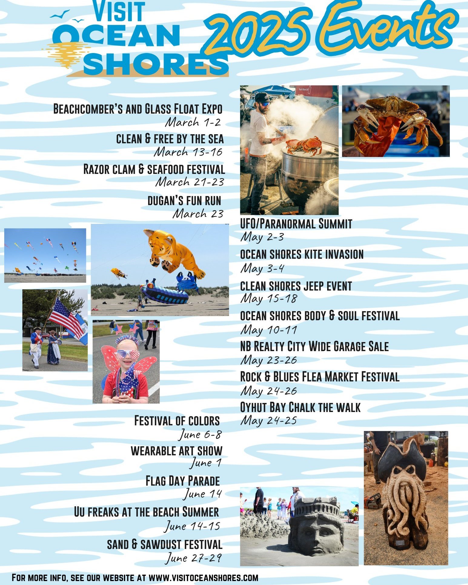 It's always a great time to visit the beach...and even more so if you can visit when an event is scheduled. 
We've compiled a list of events happening this year in Ocean Shores for easy reference for you!  More detail can be found on our web page, li